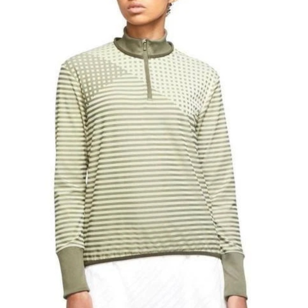 Nike Women’s Dri-FIT UV Ace Golf 1/2 Zip Pullover Olive Green Stripes XL Tennis